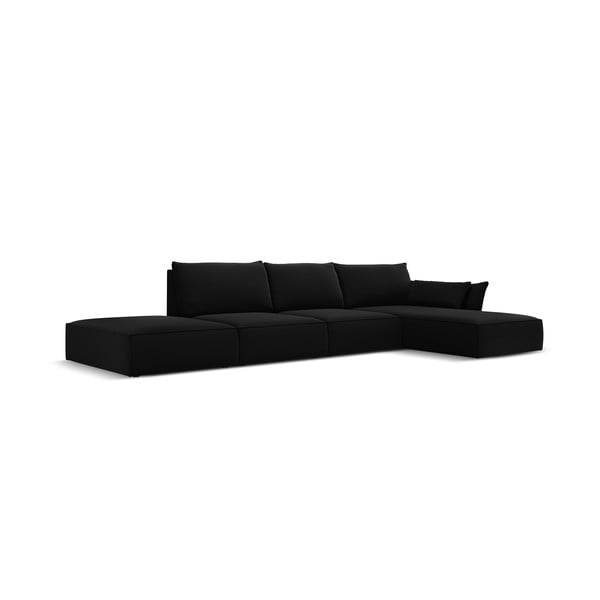 Černá sametová rohová pohovka (pravý roh/s lenoškou) Vanda – Mazzini Sofas-image-2