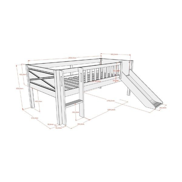 Bílá vyvýšená dětská postel z borovicového dřeva s roštem 90x200 cm Scott – Vipack-image-2