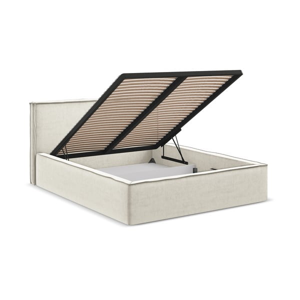Krémová čalouněná dvoulůžková postel s úložným prostorem s roštem 140x200 cm Anani – Makamii-image-2