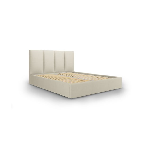 Béžová čalouněná dvoulůžková postel s úložným prostorem s roštem 160x200 cm Juniper – Mazzini Beds