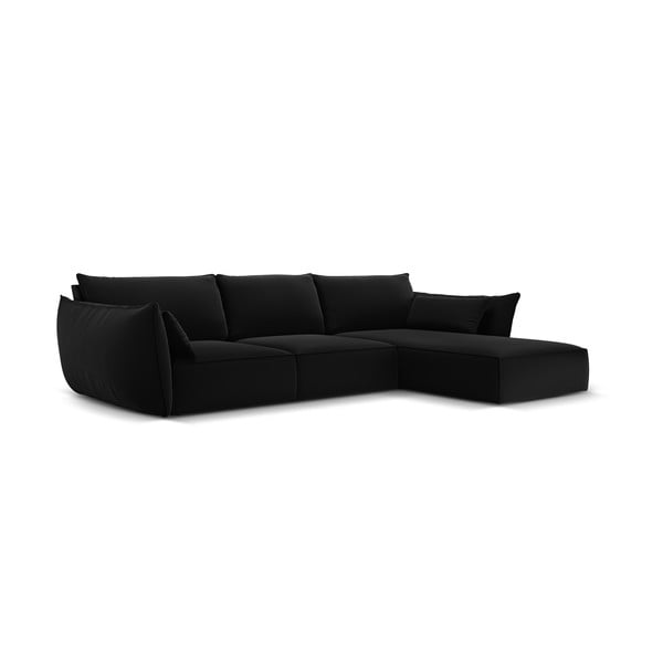 Černá sametová rohová pohovka (pravý roh/s lenoškou) Vanda – Mazzini Sofas-image-2