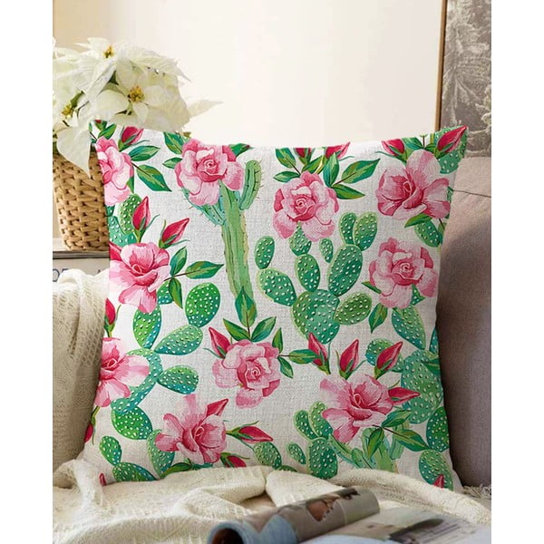 Povlak na polštář s příměsí bavlny Minimalist Cushion Covers Blooming Cactus, 55 x 55 cm