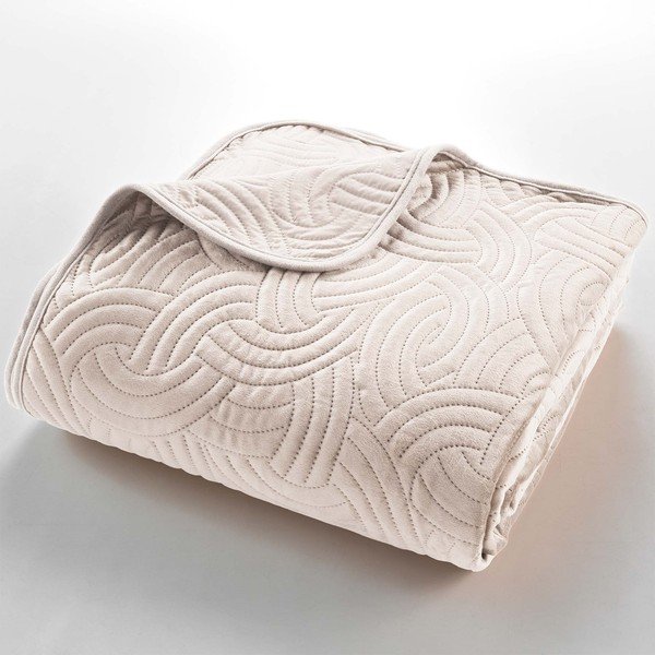 Krémový sametový set přehozu a povlaku na polštář 220x240 cm Solange – douceur d'intérieur-image-2