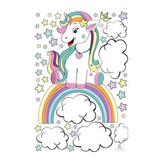 Dětská nástěnná samolepka Ambiance Unicorn on its Fairy Rainbow, 90 x 60 cm
