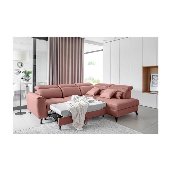 Růžová sametová rozkládací/s úložným prostorem rohová pohovka (pravý roh/do L) Noble – ELTAP-image-4