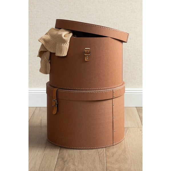 Hnědé kartonové úložné boxy v sadě 2 ks s víkem ø 37,5x25 cm Rut Restore Paper Laminate – Bigso-image-1