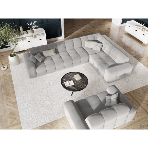 Světle šedá sametová rohová pohovka (pravý roh) Kendal – Micadoni Home-image-1