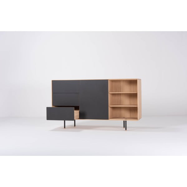 Nízká komoda z dubového dřeva v černo-přírodní barvě 176x100 cm Fina – Gazzda-image-1