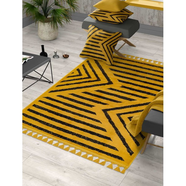 Žlutý pratelný koberec běhoun 300x80 cm - Vitaus-image-1