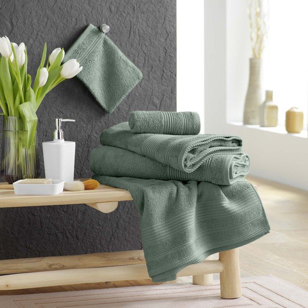 Šalvějově zelený froté bavlněný ručník 50x90 cm Tendresse – douceur d'intérieur-image-2