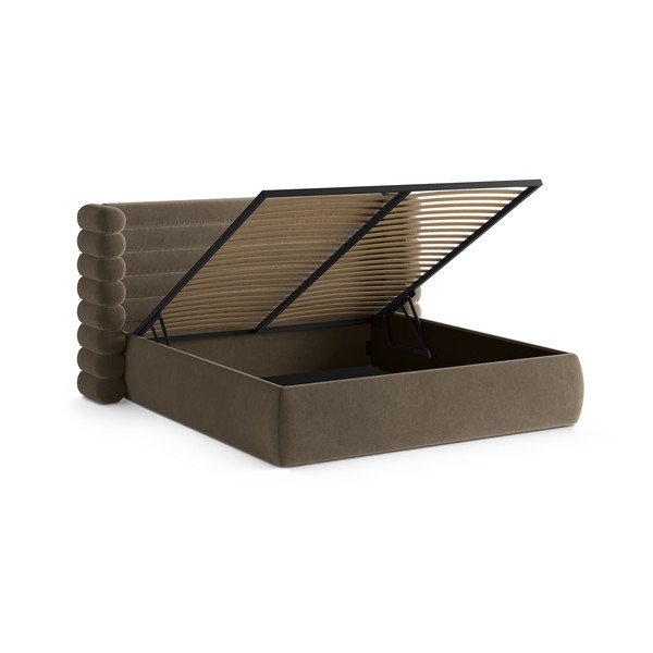 Taupe čalouněná dvoulůžková postel s úložným prostorem s roštem 200x200 cm Mount – Micadoni -image-2