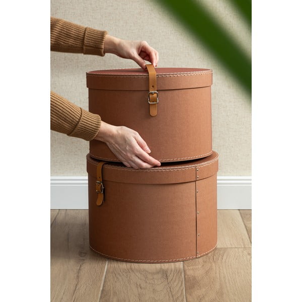 Hnědé kartonové úložné boxy v sadě 2 ks s víkem ø 37,5x25 cm Rut Restore Paper Laminate – Bigso-image-4