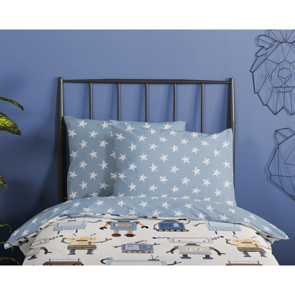 Modré/béžové bavlněné dětské povlečení na jednolůžko 140x200 cm Robo – Good Morning-image-2