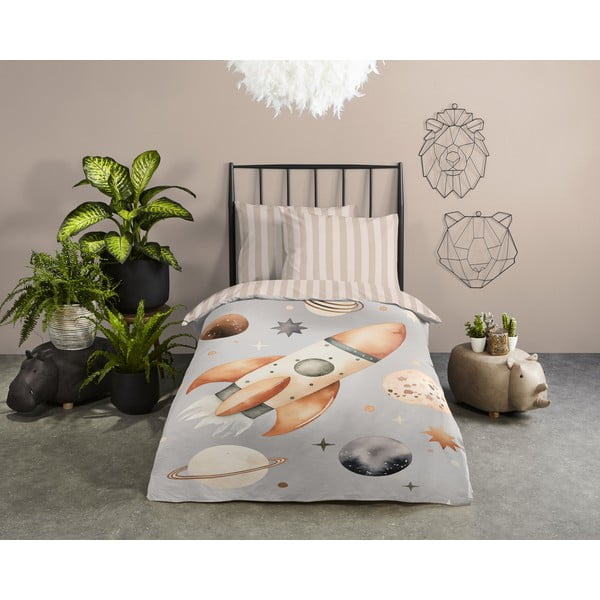 Šedobéžové bavlněné dětské povlečení na jednolůžko 140x200 cm Explore – Good Morning-image-1