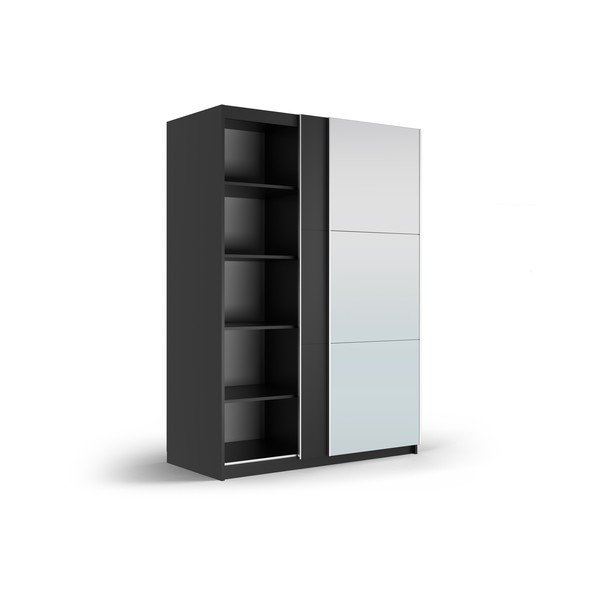 Černá šatní skříň se zrcadlem a s posuvnými dveřmi 151x215 cm Lisburn - Cosmopolitan Design-image-2