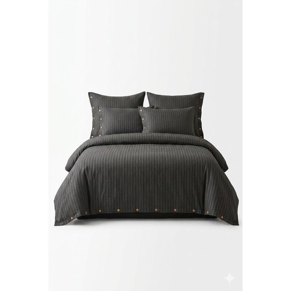 Tmavě šedé povlečení na jednolůžko z bavlny Renforcé 140x200 cm Como Striped – Mila Home Luxury