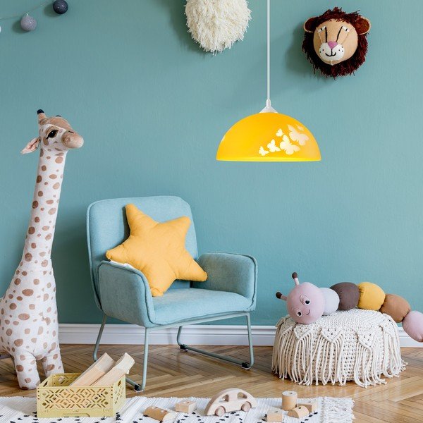 Okrově žluté dětské svítidlo se skleněným stínidlem ø 30 cm Mariposa – LAMKUR-image-2