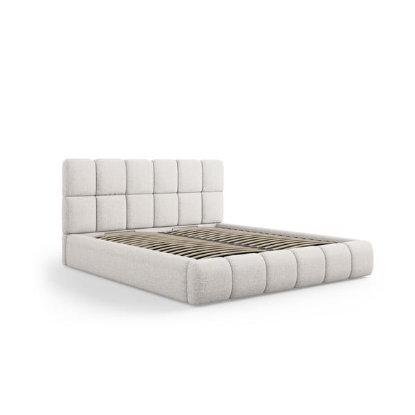 Světle šedá čalouněná dvoulůžková postel s úložným prostorem s roštem 180x200 cm Bellis – Micadoni Home