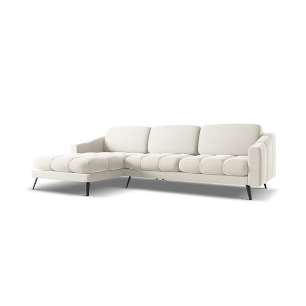 Krémová sametová rohová pohovka (levý roh) Nalu – Makamii-image-2