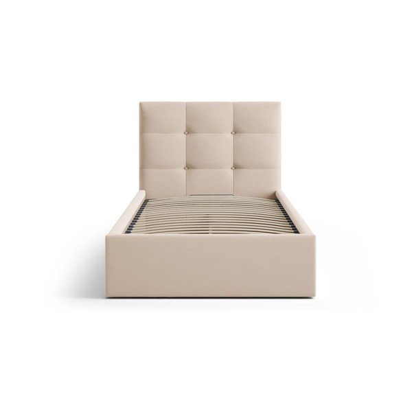 Světle hnědá čalouněná jednolůžková postel s úložným prostorem s roštem 90x200 cm Phaedra – Micadoni -image-3