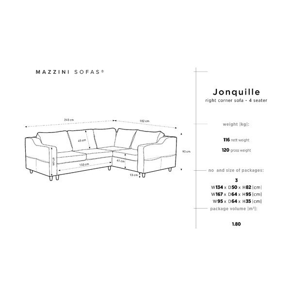 Šedá rozkládací čtyřmístná pohovka Mazzini Sofas Jonquille, pravý roh-image-2