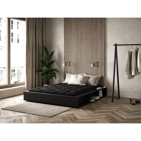 Černá dvoulůžková postel z masivního dřeva s úložným prostorem a černým futonem Comfort Karup Design Ziggy, 180 x 200 cm-image-1