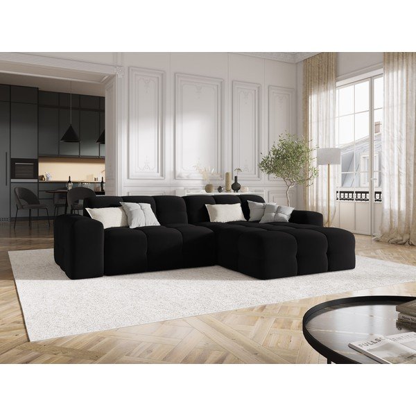 Černá sametová rohová pohovka (pravý roh) Kendal – Micadoni Home-image-1