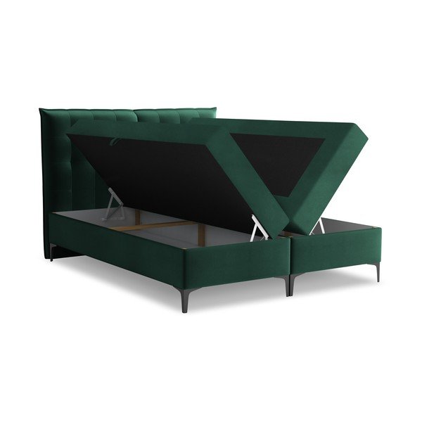Tmavě zelená boxspring postel s úložným prostorem 180x200 cm Mikana – Makamii-image-1