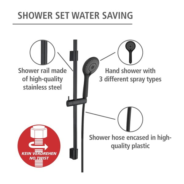 Černý sprchový set z nerezové oceli 70 cm Water Saving – Wenko-image-4
