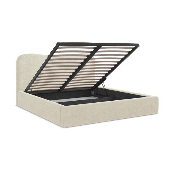 Béžová čalouněná dvoulůžková postel s úložným prostorem s roštem 140x200 cm Kahai – Makamii-image-3