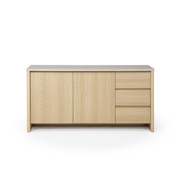 Bílá/ve světle přírodní barvě komoda v dekoru dubu 163x80x45 cm Dore – Marckeric
