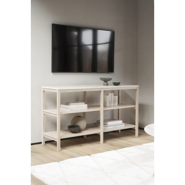 Hnědo-béžový konzolový stolek s deskou z kamene 140x40 cm Orwel - Rowico-image-2