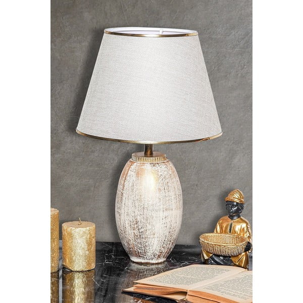 Krémová/ve zlaté barvě stolní lampa s textilním stínidlem (výška 50 cm) Yakamoz – Opviq lights-image-1