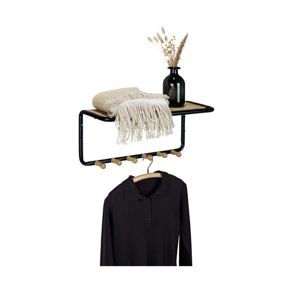 Černý/přírodní kovový nástěnný věšák s poličkou Loft – Wenko-image-3