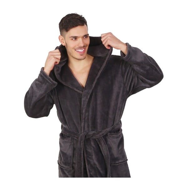Tmavě šedý unisex župan z mikrovlákna DecoKing Robby, velikost M-image-4