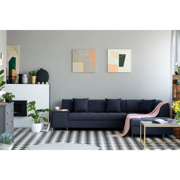 Modrá rohová rozkládací pohovka s nohami ve stříbrné barvě Cosmopolitan Design Orlando, pravý roh-image-1