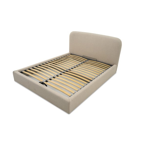 Béžová čalouněná dvoulůžková postel s úložným prostorem s roštem 140x190 cm Sea – Scandic-image-4