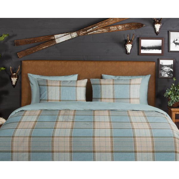 Modré prodloužené flanelové povlečení na dvoulůžko 200x220 cm Jacco – Good Morning-image-3