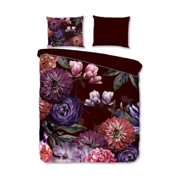 Vínové povlečení na jednolůžko z organické bavlny Descanso Gerbera, 140 x 220 cm