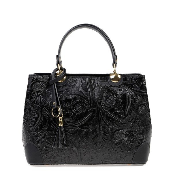 Černá kožená kabelka Carla Ferreri Floral-image-1