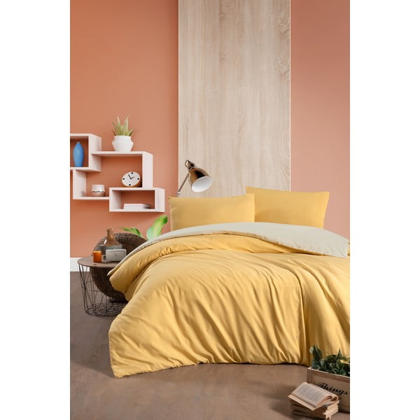 Žluto-krémové bavlněné povlečení na dvoulůžko/prodloužené s prostěradlem 200x220 cm – Mila Home-image-1