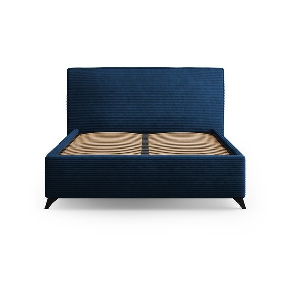 Tmavě modrá čalouněná dvoulůžková postel s úložným prostorem a roštem 160x200 cm Malou – Milo Casa-image-2