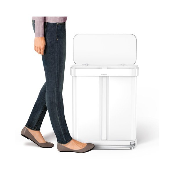 Bílý ocelový odpadkový koš 34+24 l na tříděný odpad/nášlapný Dual – simplehuman-image-4