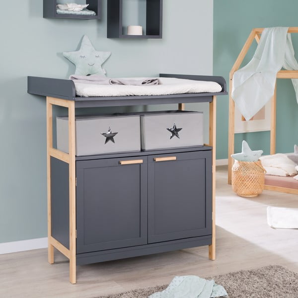 Antracitová nízká dětská komoda s přebalovacím pultem 87x75 cm Berlin – Roba-image-3