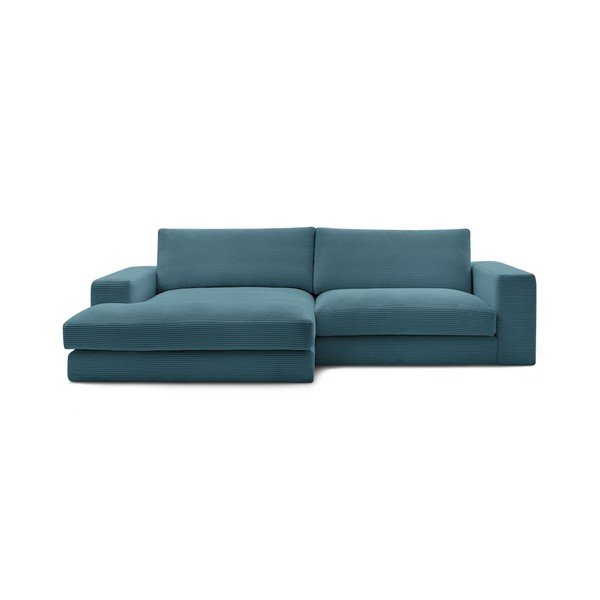Modrá manšestrová rohová pohovka (levý roh/s lenoškou) Leonard – Bobochic Paris