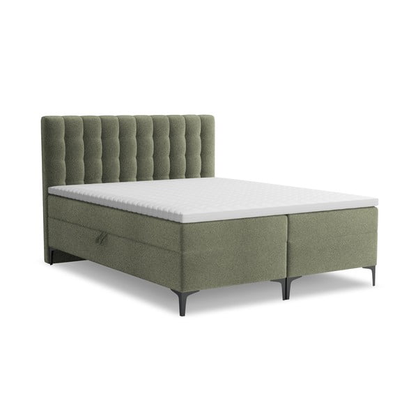 Zelená boxspring postel s úložným prostorem 140x200 cm Puhala – Makamii