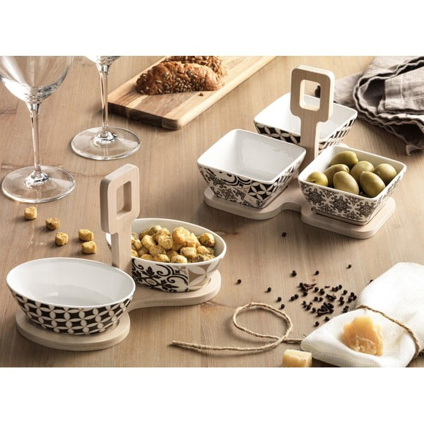 Set 3 porcelánových misek s bambusovým podnosem Brandani Alhambra-image-1
