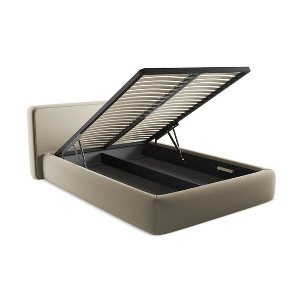 Béžová čalouněná dvoulůžková postel s úložným prostorem s roštem 140x200 cm Kiana – Makamii-image-3
