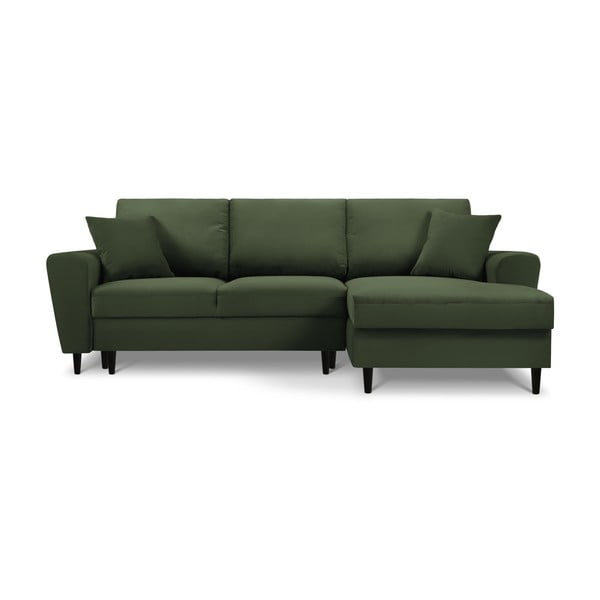 Zelená manšestrová rozkládací/s úložným prostorem rohová pohovka (pravý roh/s lenoškou) Kyoto – Cosmopolitan Design