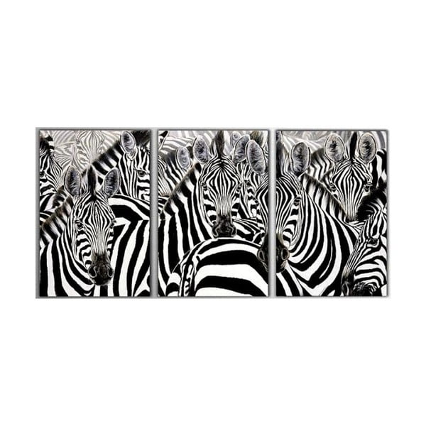 3dílný obraz Zebras, 45x90 cm